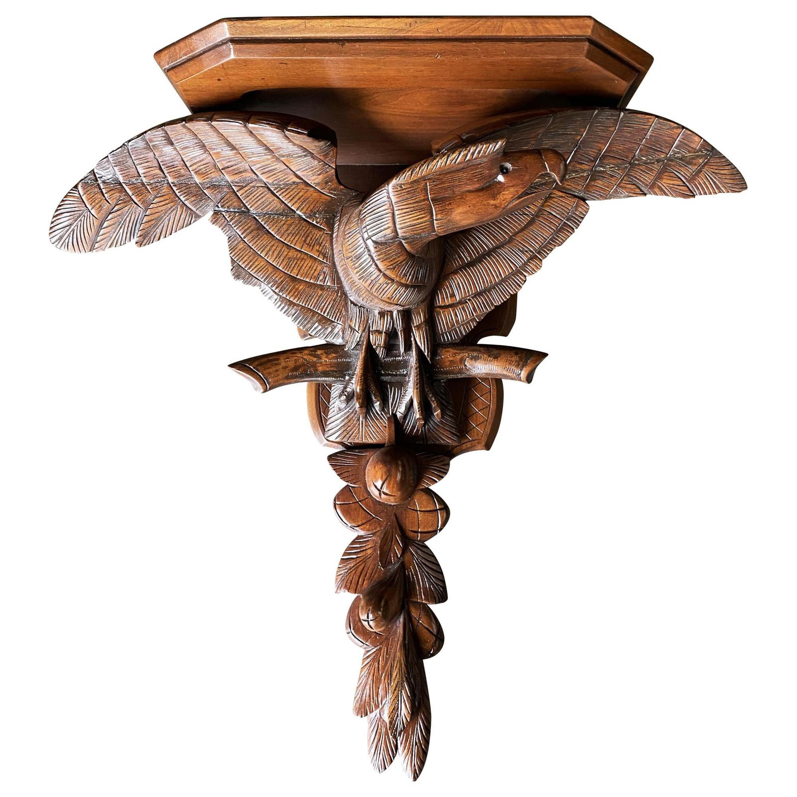 Victorian Hand Carved Oak American War Eagle Wall Shelf Sconce - 16