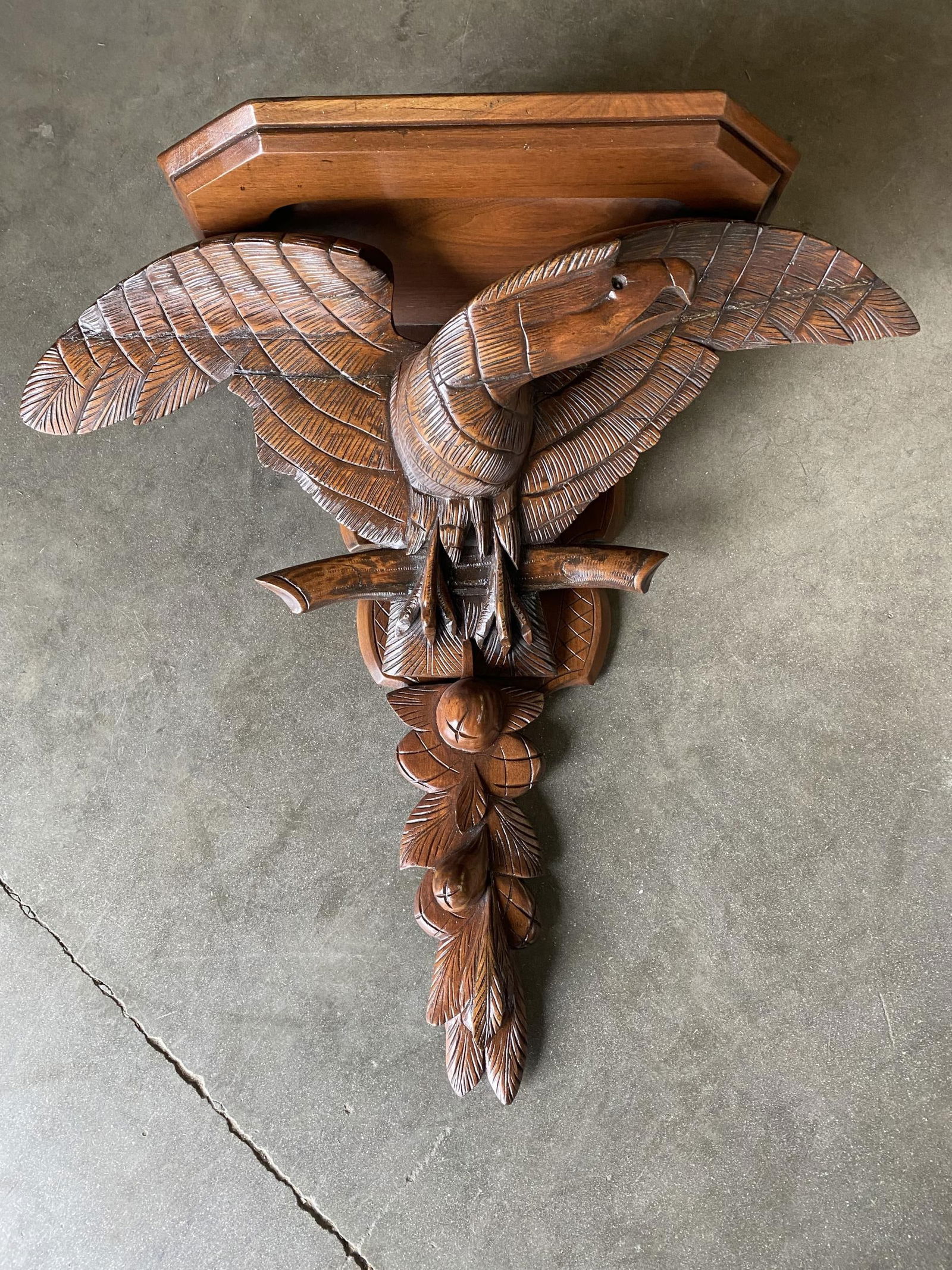 Victorian Hand Carved Oak American War Eagle Wall Shelf Sconce - 17