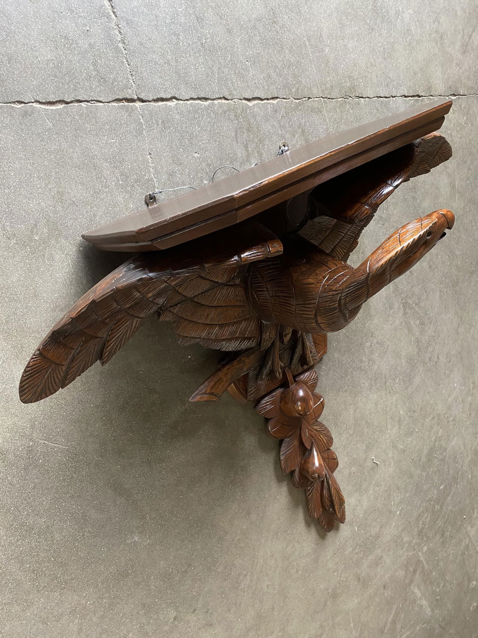 Victorian Hand Carved Oak American War Eagle Wall Shelf Sconce - 2