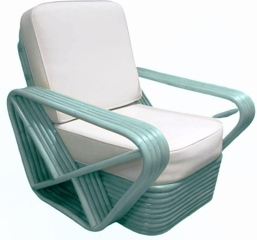 Restored Aqua Turquoise 5-Strand Square Pretzel Rattan Lounge Chairs - Pair - 18