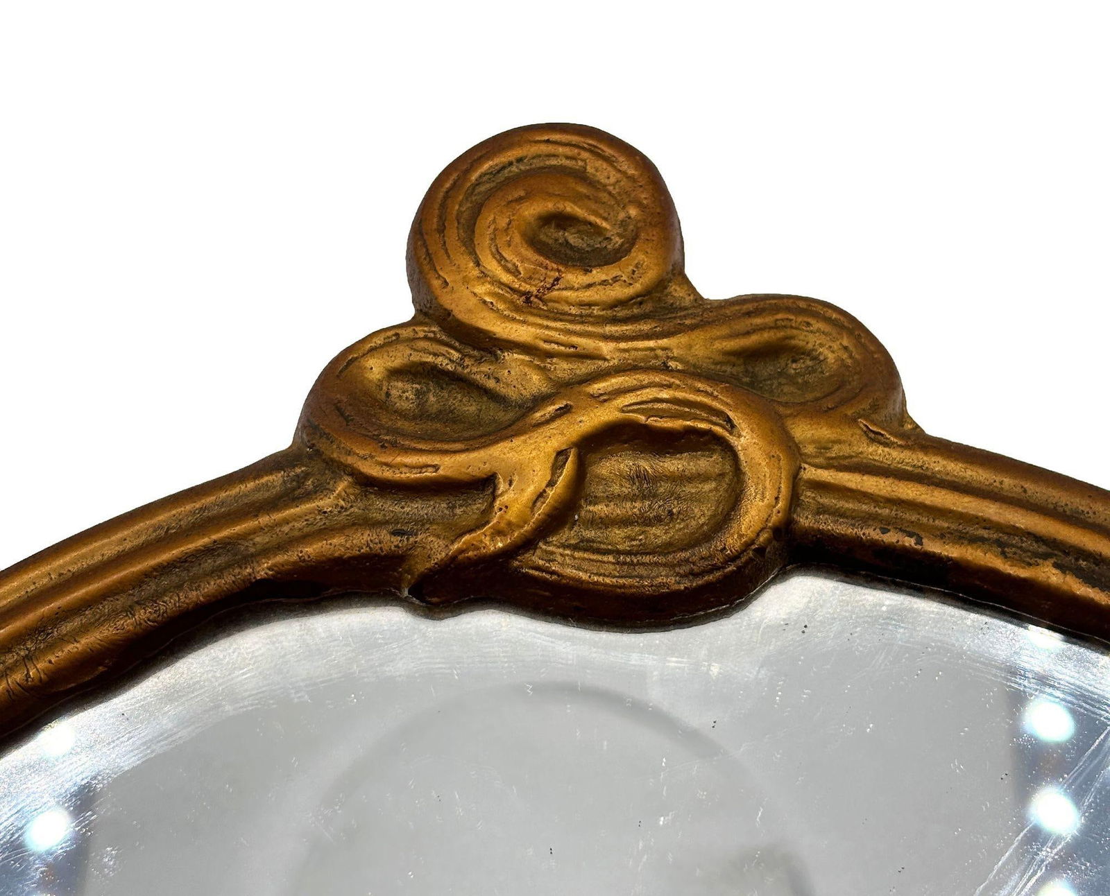 Cast Brass Art Nouveau Round Wall Mirror with Ivy Lady Portrait - 3