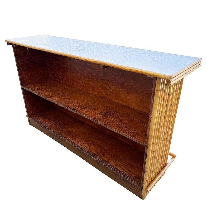 Restored Mid-century Rattan & Mahogany Bar w/ Foot Rest - 18