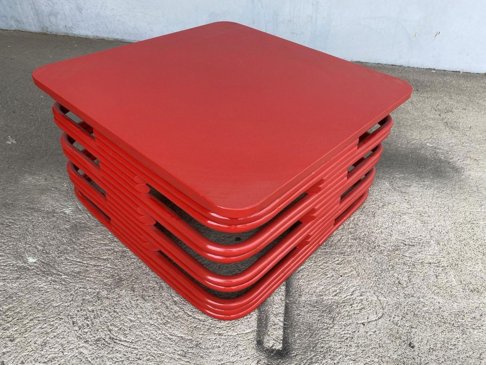 Restored Red Six-Strand Square Pretzel Loveseat Sofa & Table Livingroom Set - 12