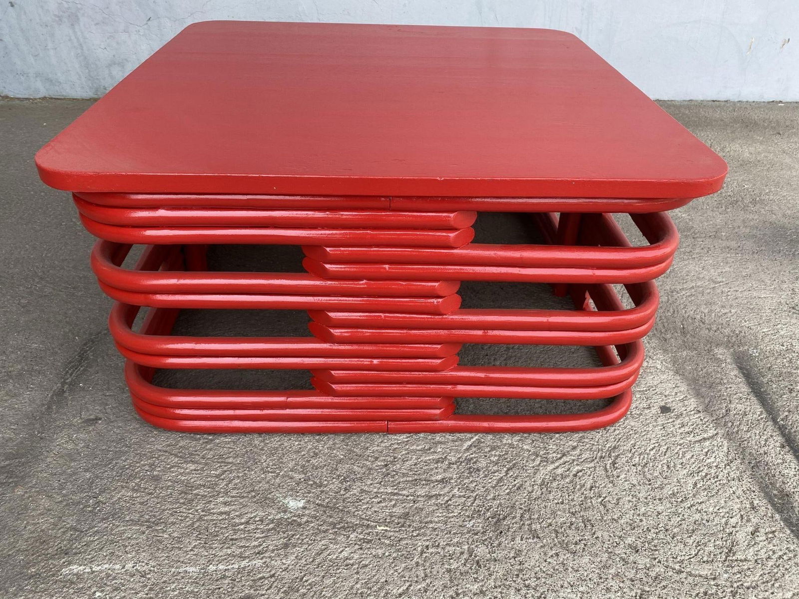 Restored Red Six-Strand Square Pretzel Loveseat Sofa & Table Livingroom Set - 13