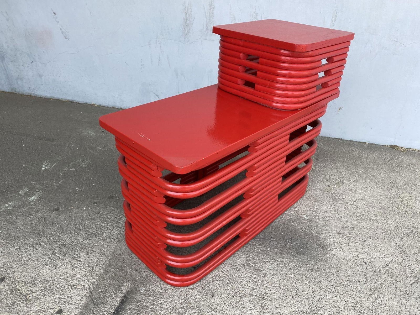 Restored Red Six-Strand Square Pretzel Loveseat Sofa & Table Livingroom Set - 16