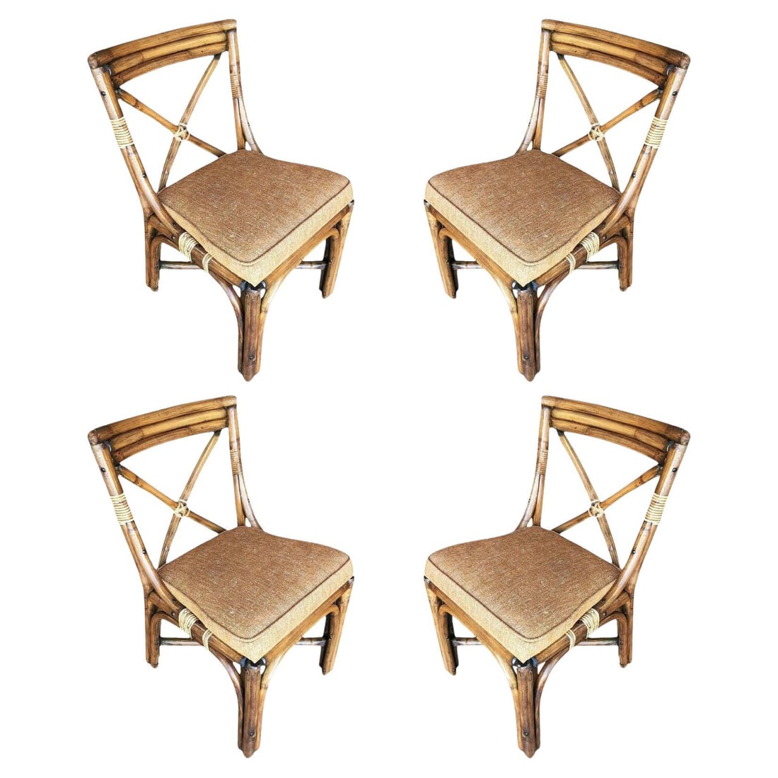 Restored Mid-Century Rattan Dining Side Chairs W/ "X" Back, Set of 4 - 2