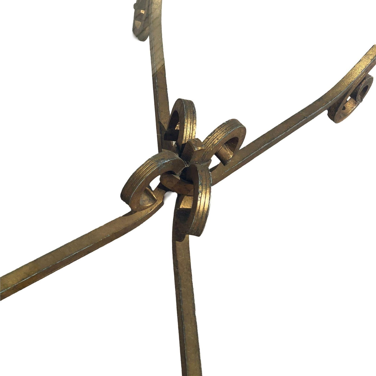 Gold-tone Gilded Wrought Iron Hollywood Regency Cocktail Table w/ Glass Top - 12