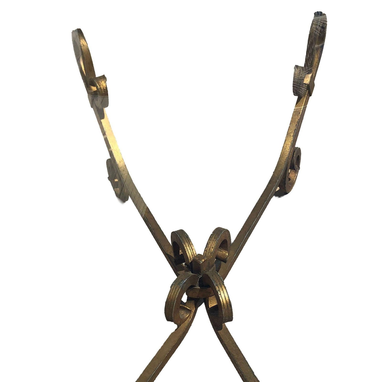 Gold-tone Gilded Wrought Iron Hollywood Regency Cocktail Table w/ Glass Top - 5