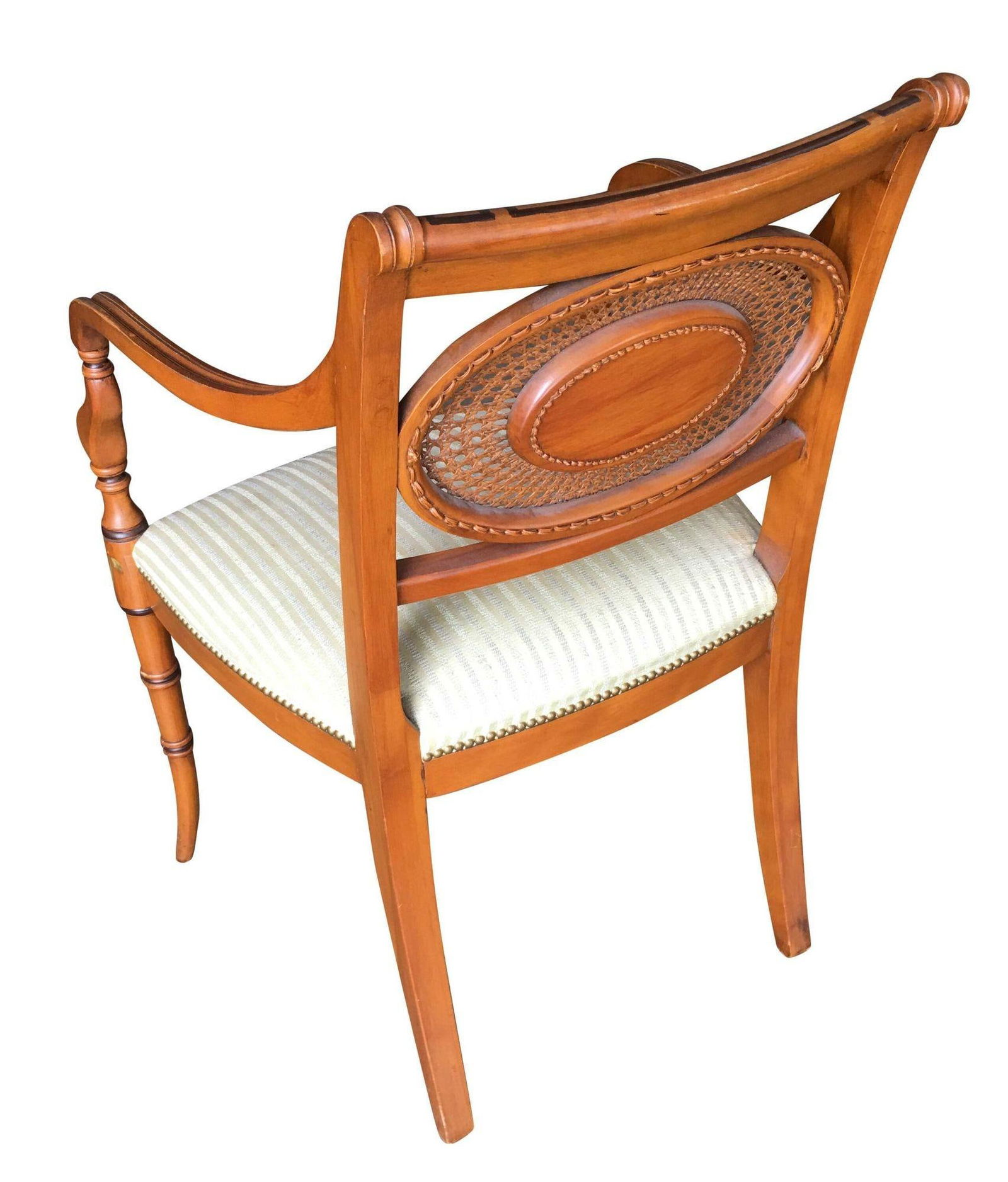 French Neoclassic Dining Chair with Hand-Painted Woven Wicker Back - 20
