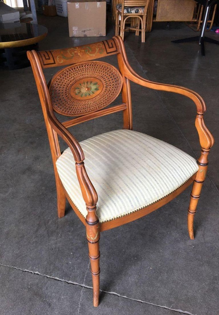 French Neoclassic Dining Chair with Hand-Painted Woven Wicker Back - 2