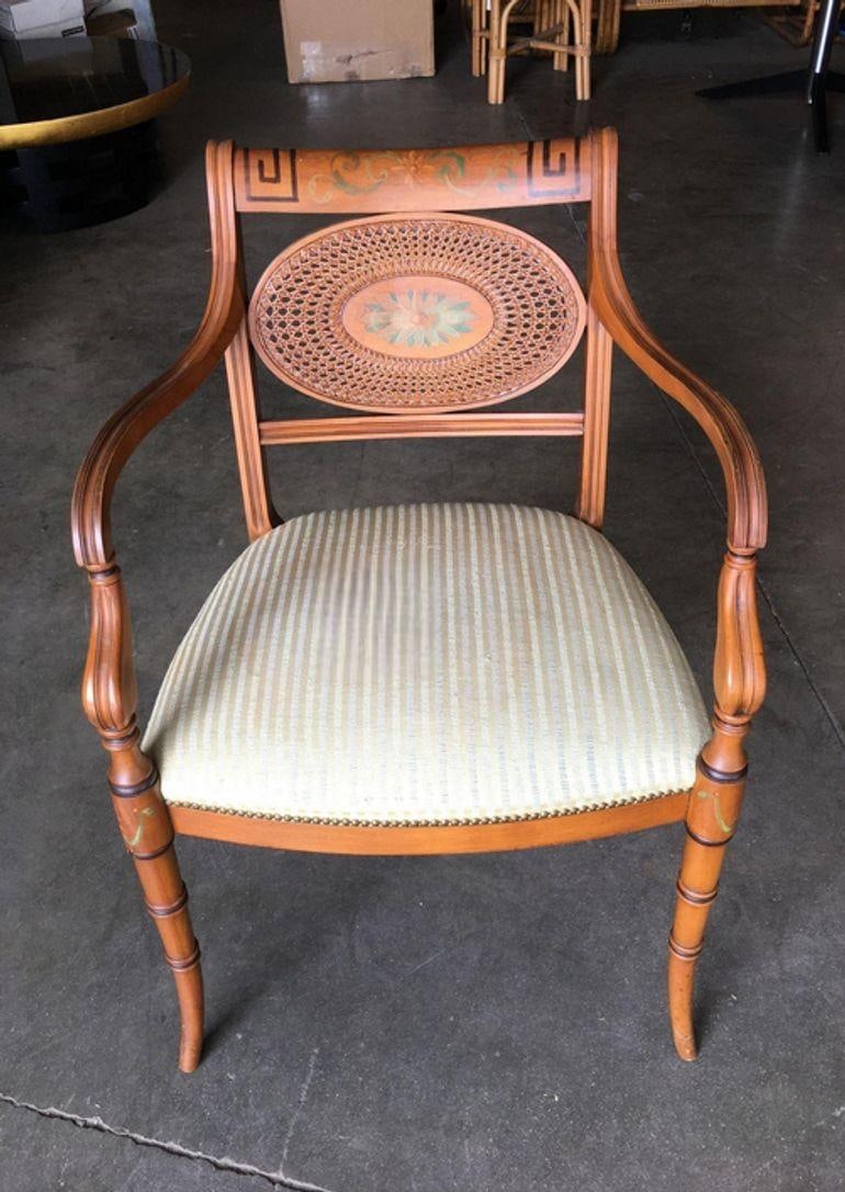 French Neoclassic Dining Chair with Hand-Painted Woven Wicker Back - 3