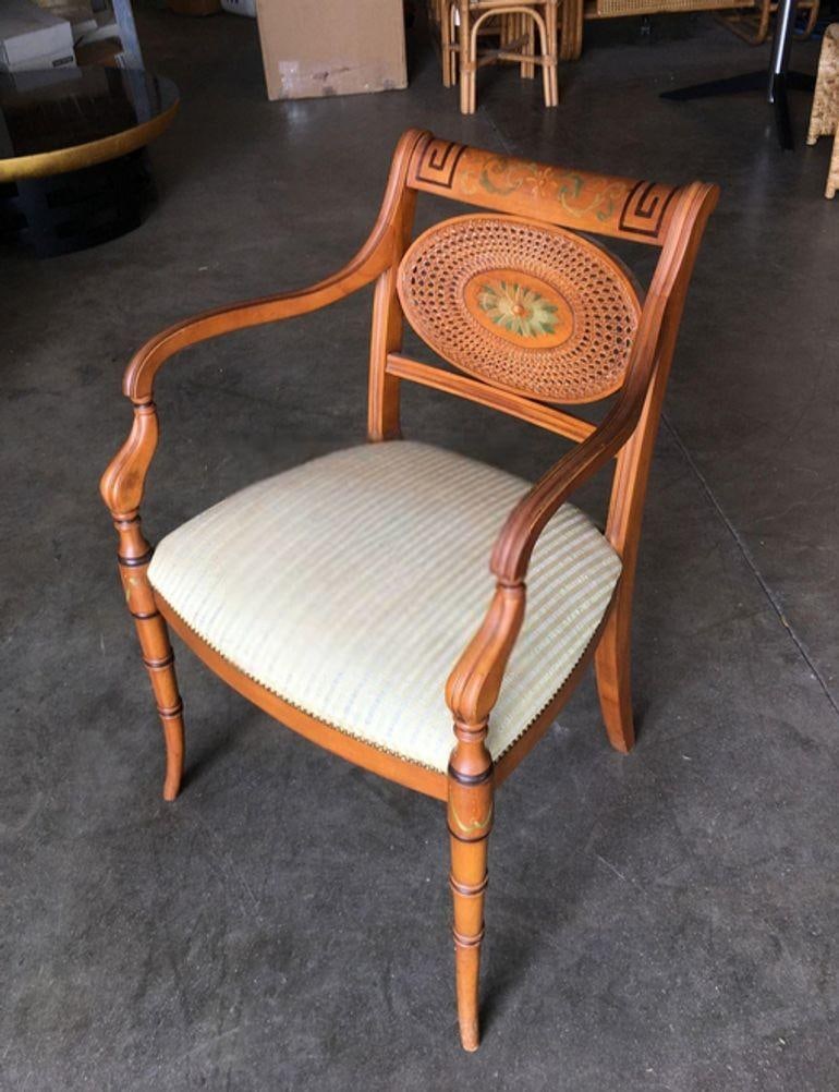 French Neoclassic Dining Chair with Hand-Painted Woven Wicker Back - 4