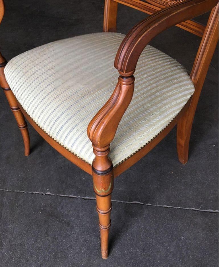 French Neoclassic Dining Chair with Hand-Painted Woven Wicker Back - 5