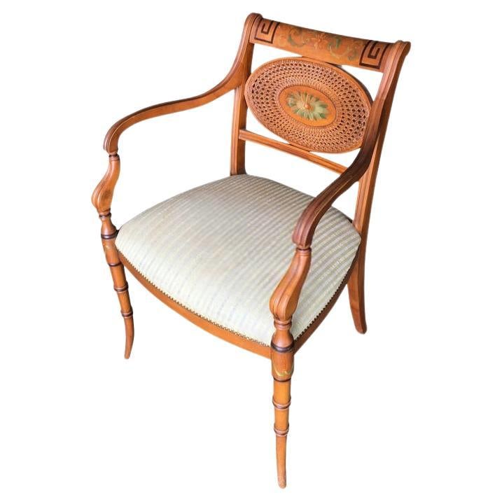 French Neoclassic Dining Chair with Hand-Painted Woven Wicker Back - 7