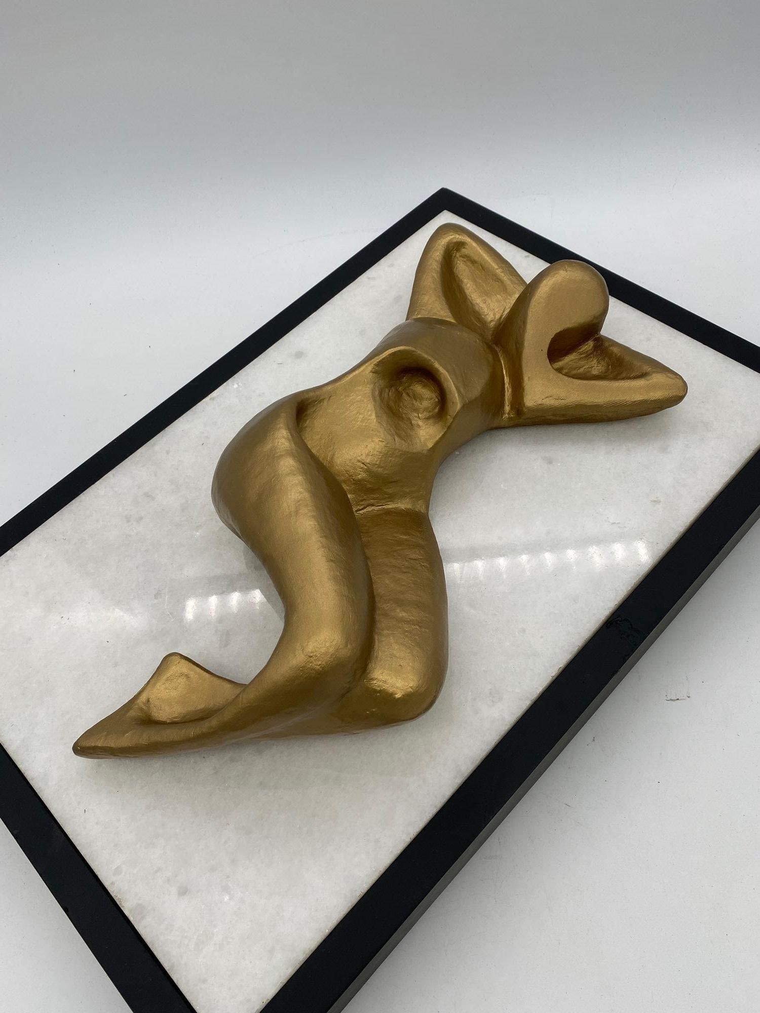 Abstract Bronze Female Sculpture on white Marble Base - 6