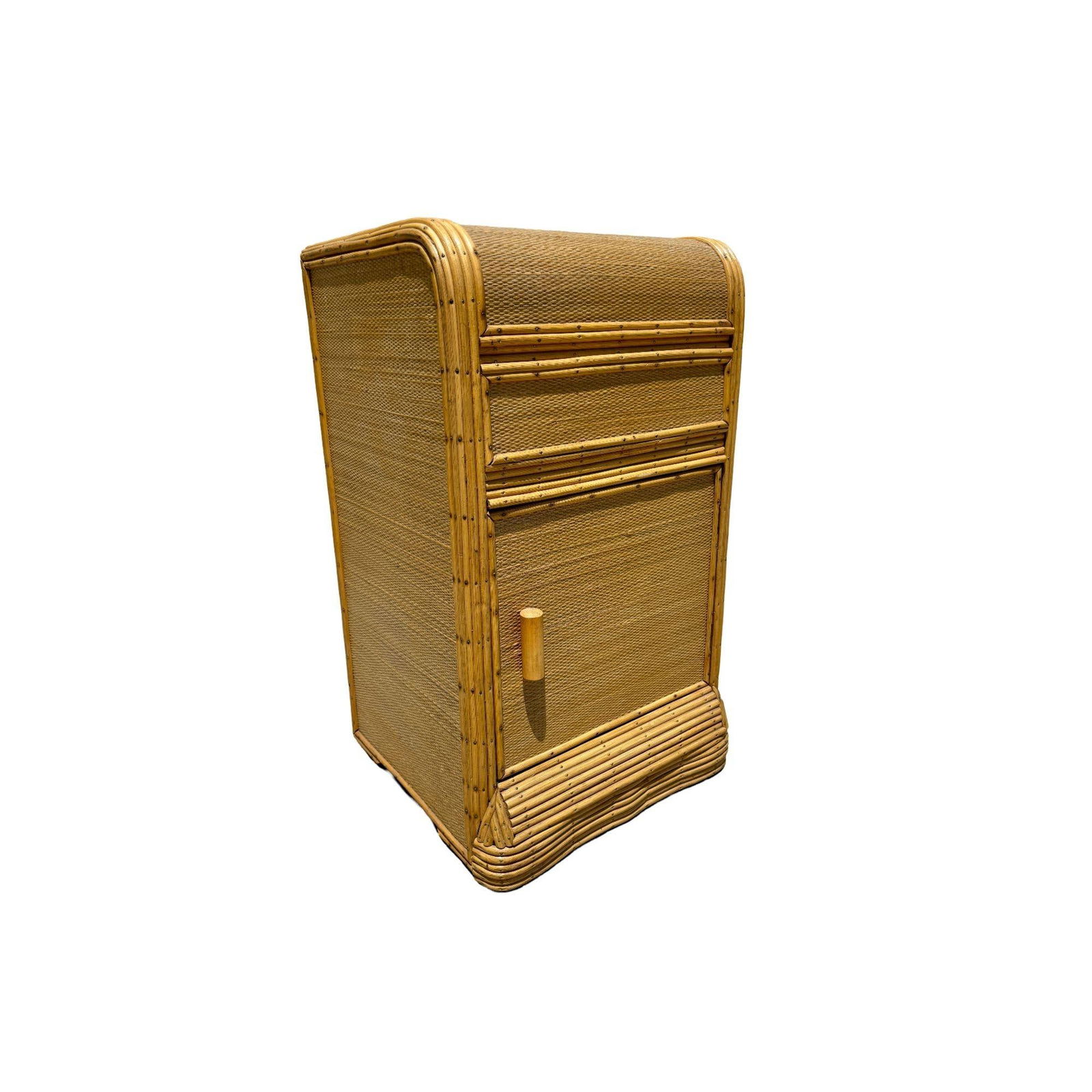 Restored Streamline Grass Mat Covered Reed Rattan Bedside Table - 3