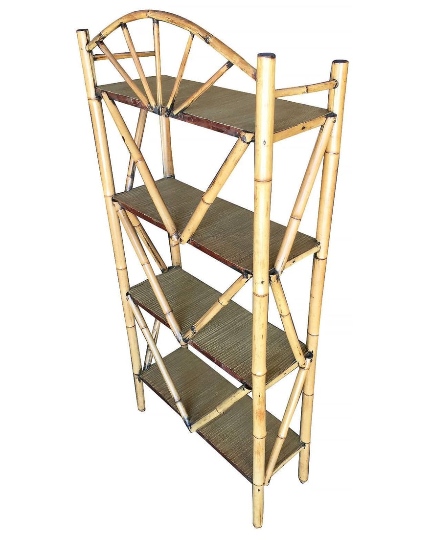 Restored Aesthetic Movement Tiger Tortoise Bamboo 4-Tier Corner Shelf w/ Crown - 18