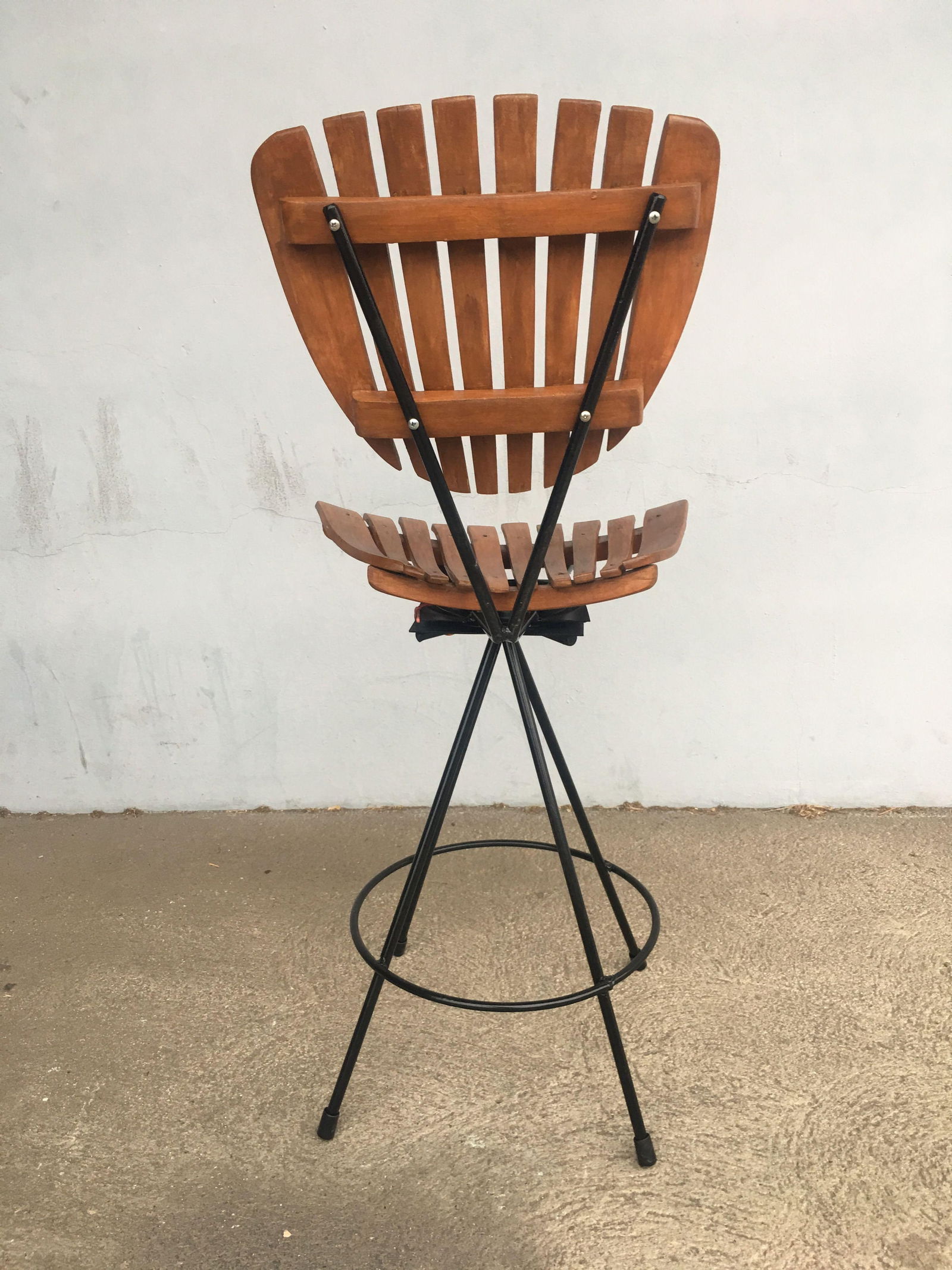 Arthur Umanoff Style Slate Bar Stool with Black Wrought Iron Base - 3