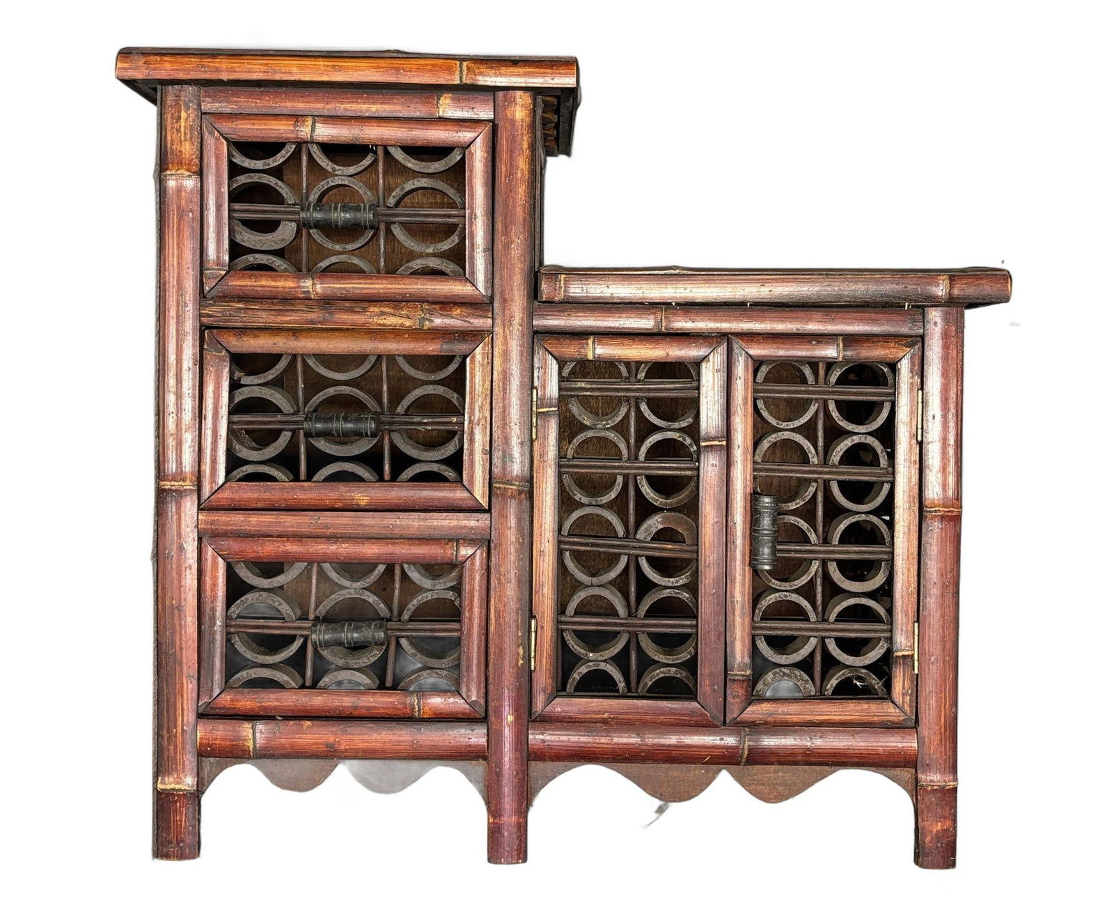 Late Qing Dynasty Split Bamboo & Lattice Top Chippendale Cabinet w/ 3 Drawers - 15