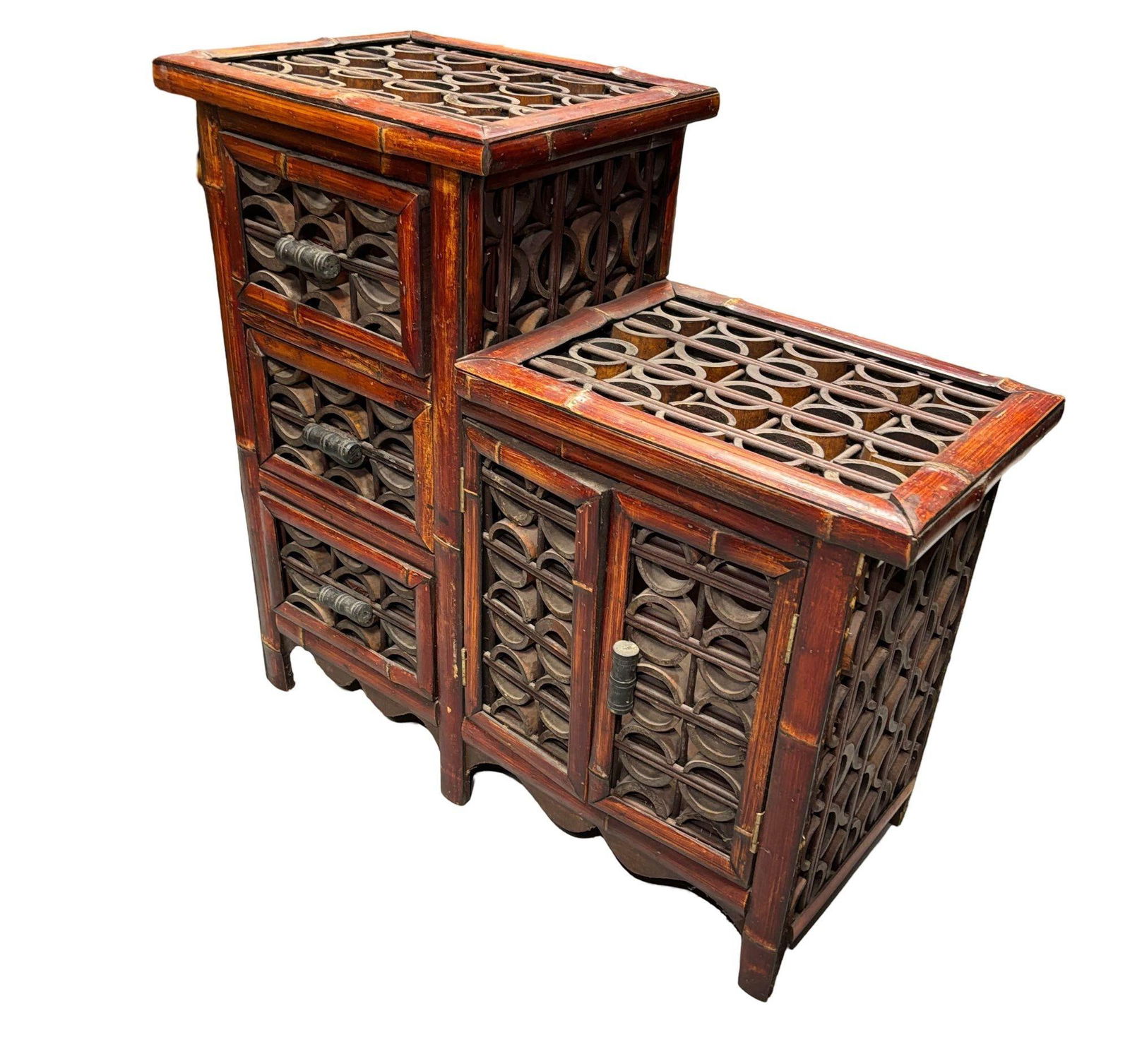 Late Qing Dynasty Split Bamboo & Lattice Top Chippendale Cabinet w/ 3 Drawers - 8