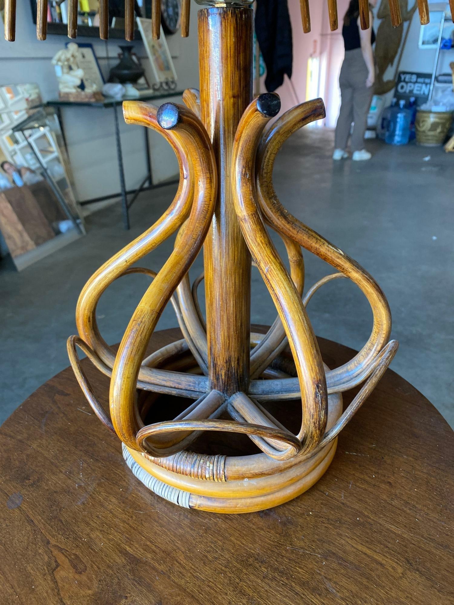 Restored Modernist Stacked Stick Reed Rattan Table Lamp w/ Rattan Shade - 3