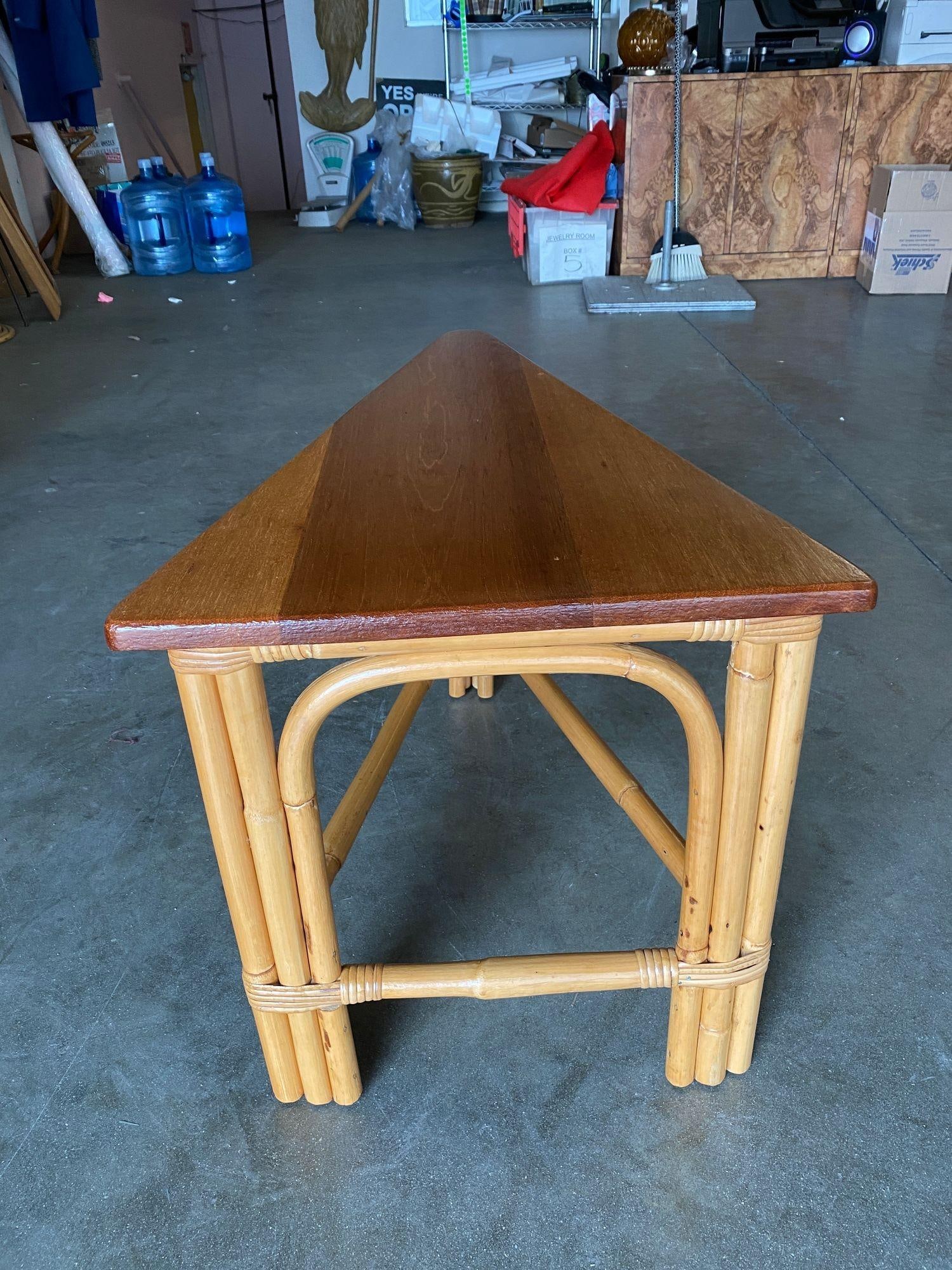 Restored Rattan Corner Wedge Table with Mahogany Tabletop - 19