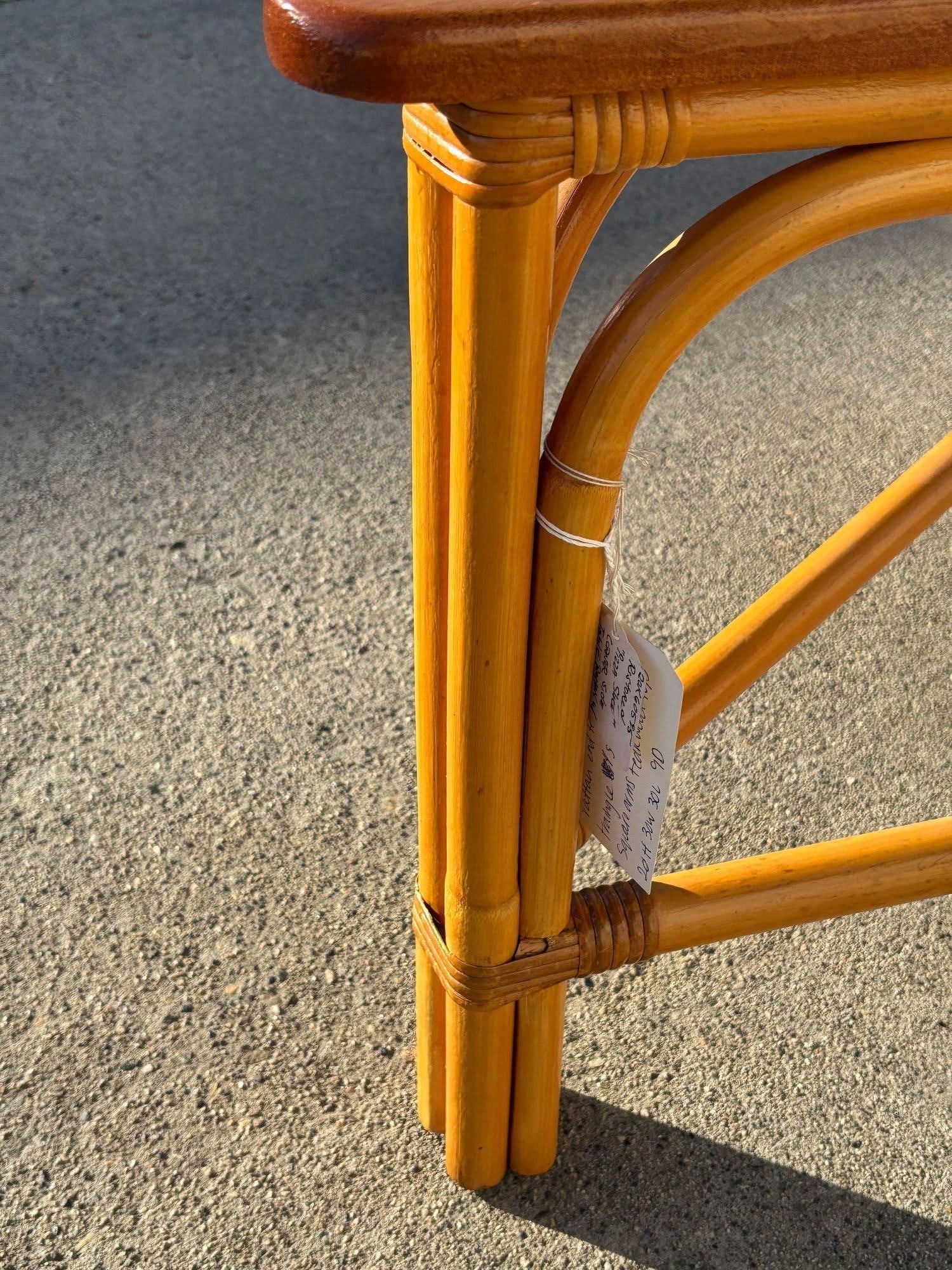 Restored Rattan Corner Wedge Table with Mahogany Tabletop - 5