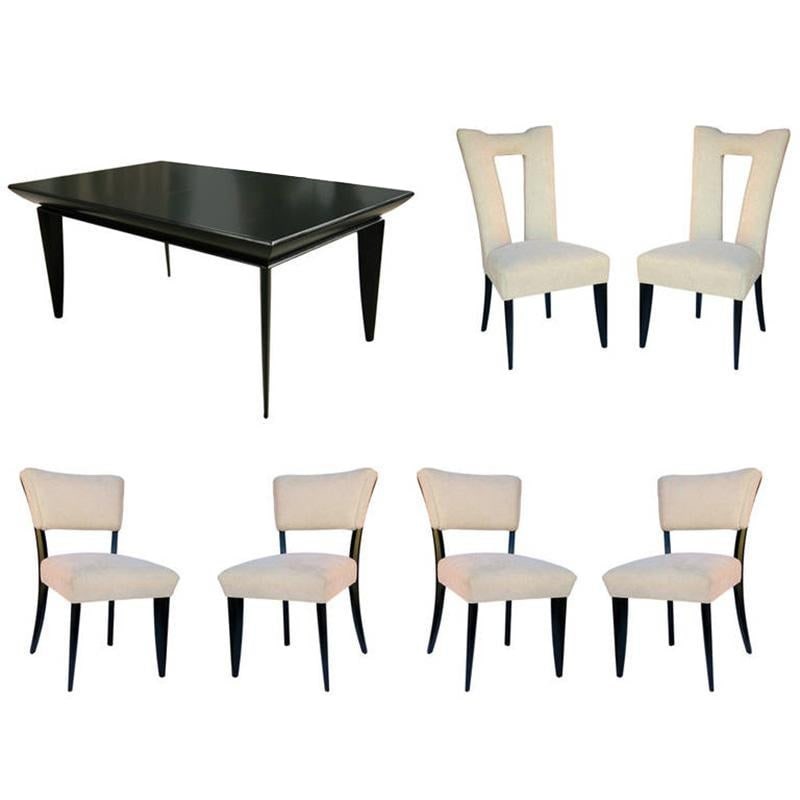 Paul Laszlo Black Lacquer Knife-Leg Dining Set for Brown Saltman - 16