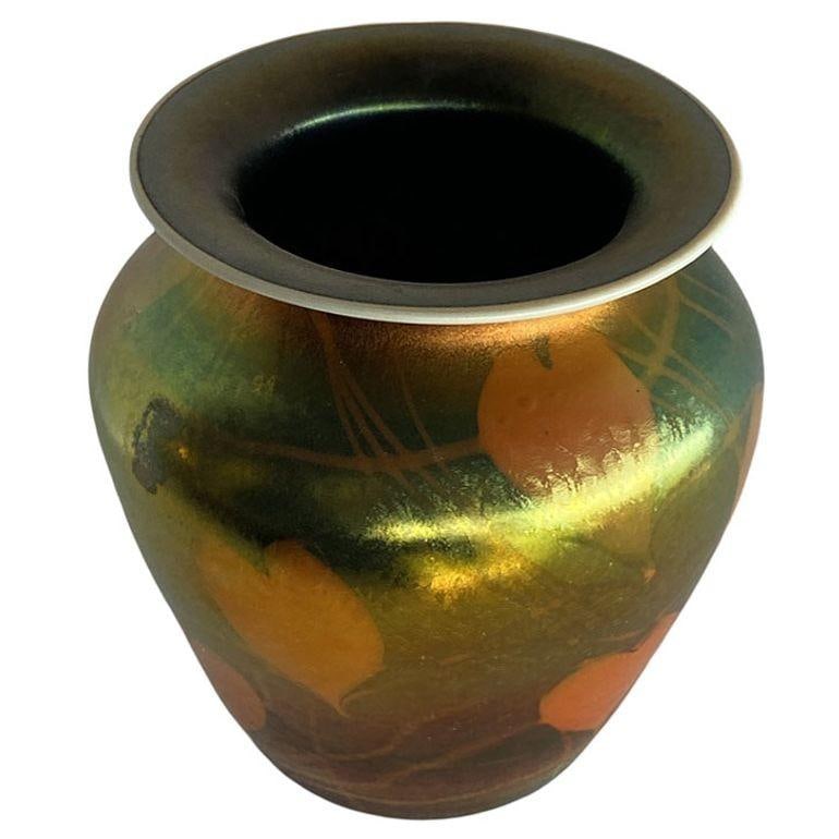 Rare Early 20th Iridescent Handblown Heart & Vine Vase Set by Imperial - 14