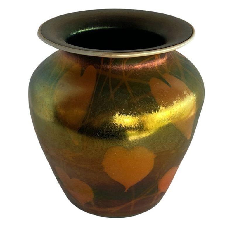 Rare Early 20th Iridescent Handblown Heart & Vine Vase Set by Imperial - 15