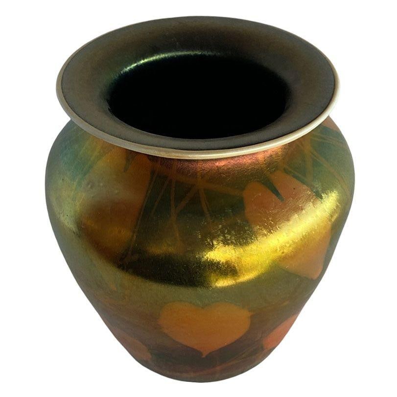 Rare Early 20th Iridescent Handblown Heart & Vine Vase Set by Imperial - 16