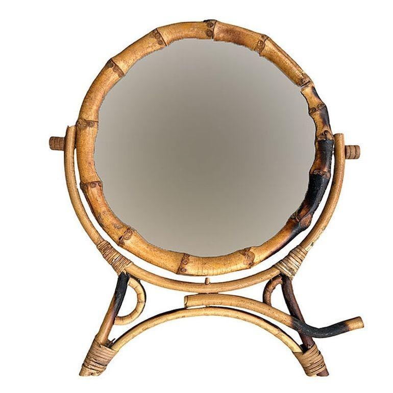 Aesthetic Movement English Round Tiger Bamboo Table Vanity Mirror - 17