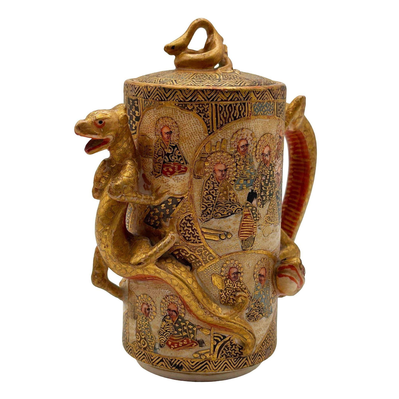 Gyokushu Satsuma Earthenware Saki Pitcher, C. Meiji Period - 6