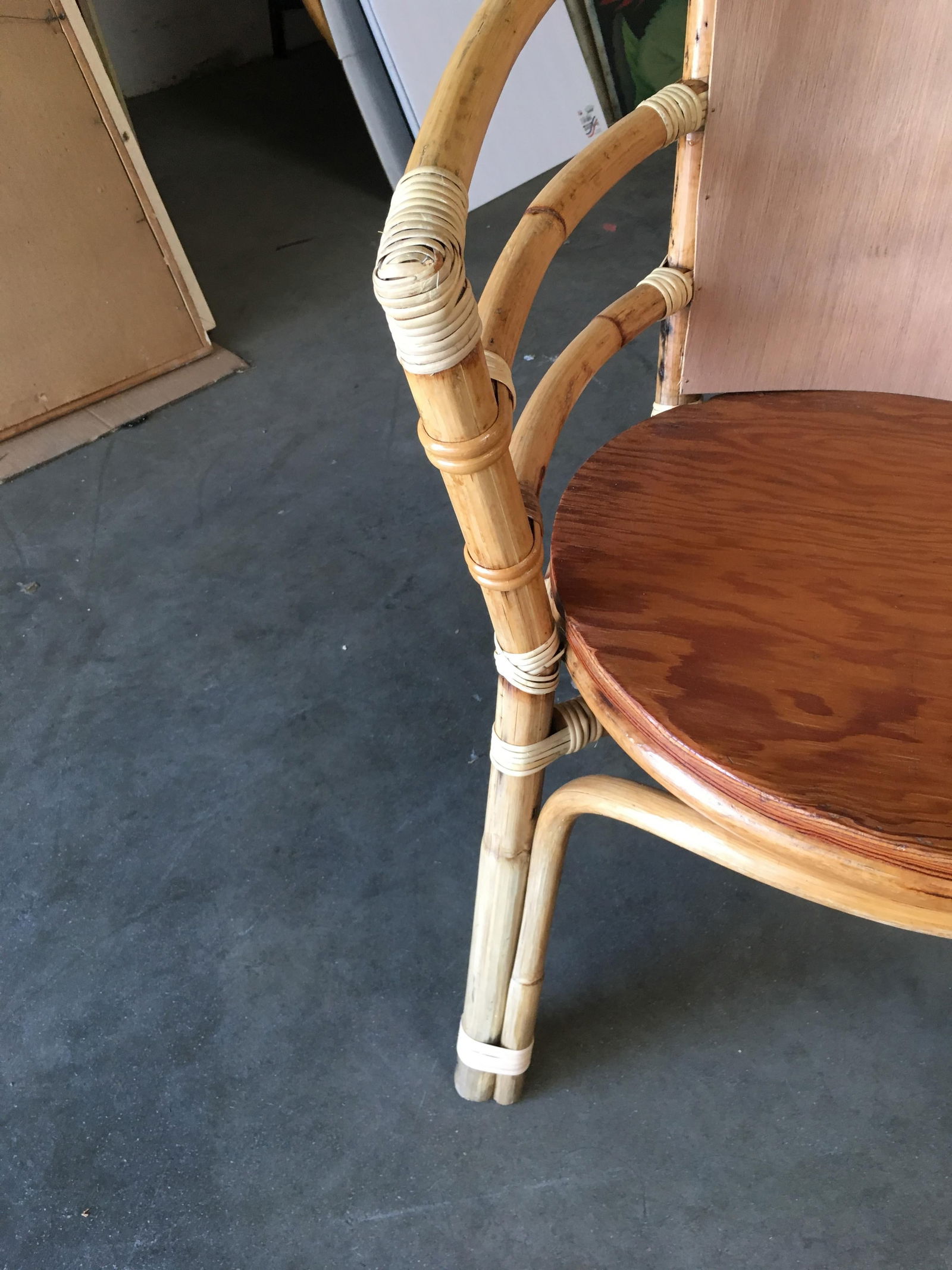 Mid-Century Rattan Barrel Back Armchair with Skeleton Arms - 13