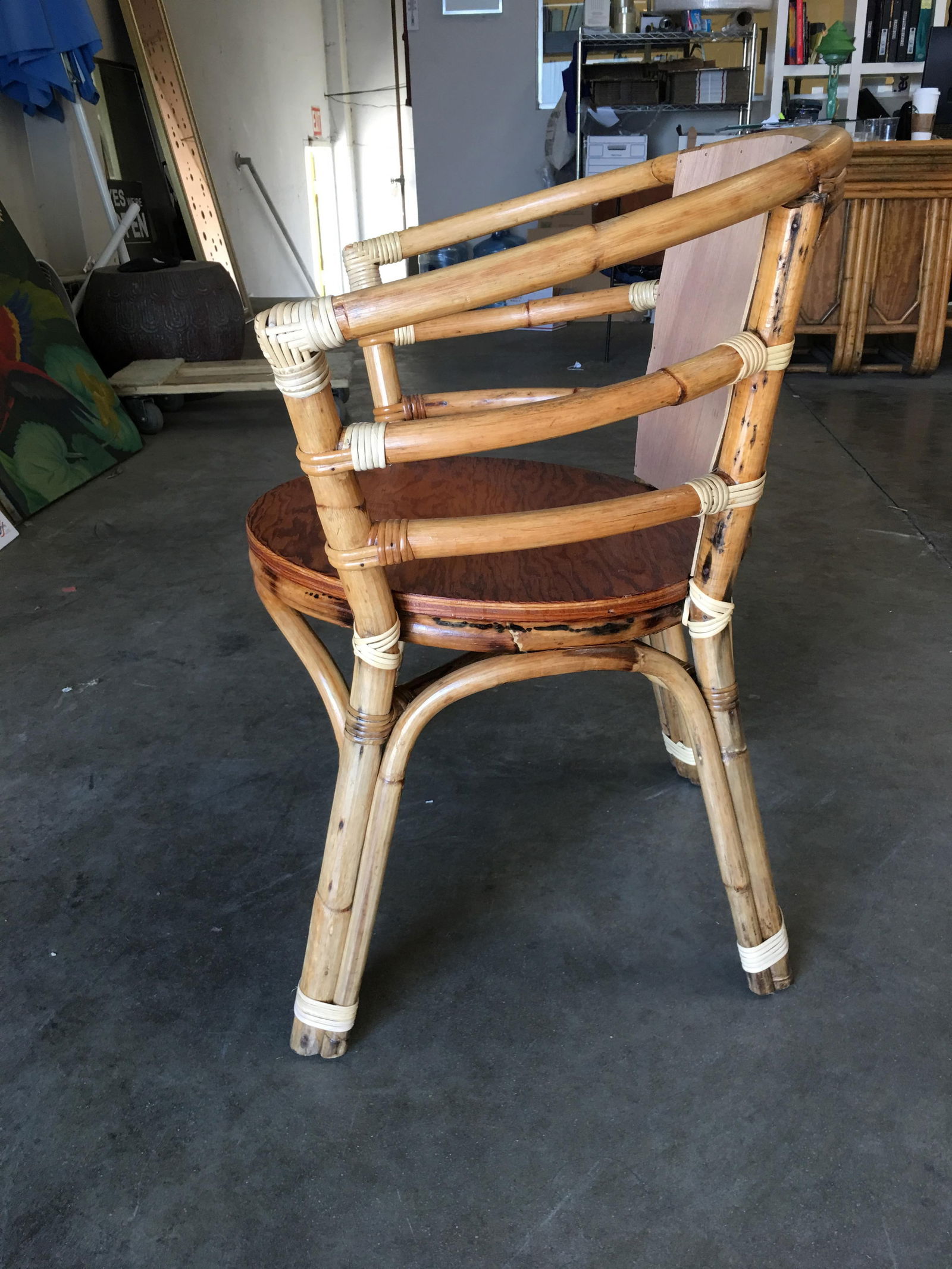 Mid-Century Rattan Barrel Back Armchair with Skeleton Arms - 17
