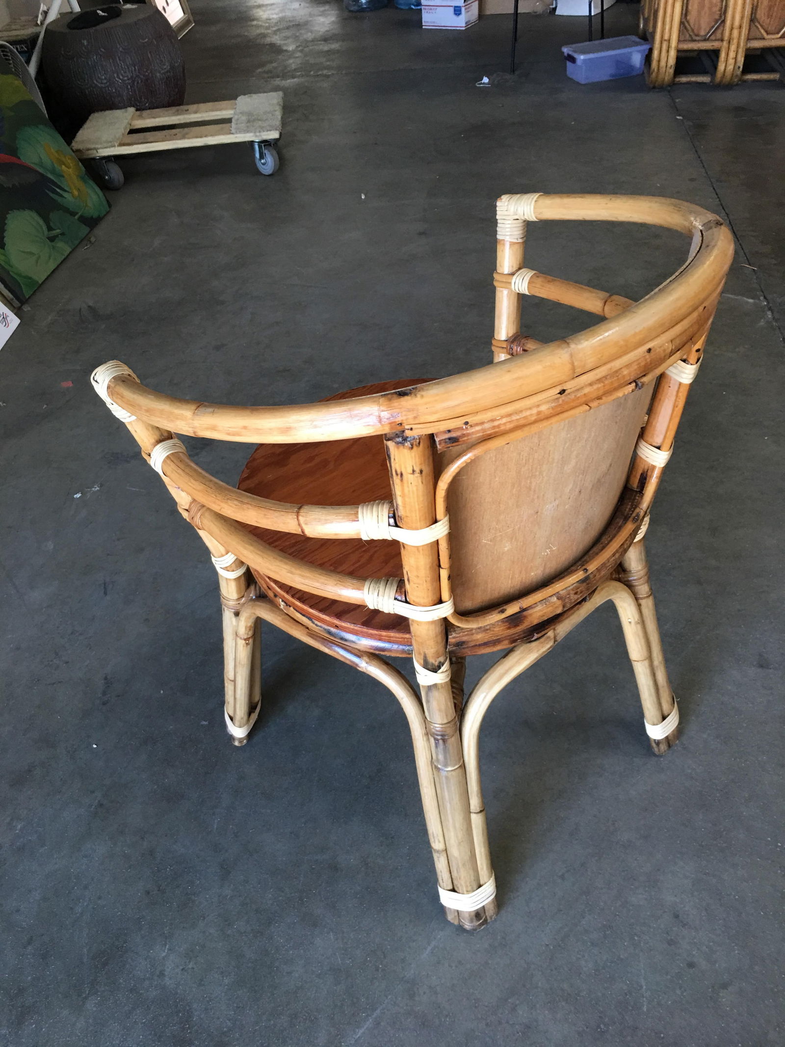 Mid-Century Rattan Barrel Back Armchair with Skeleton Arms - 2