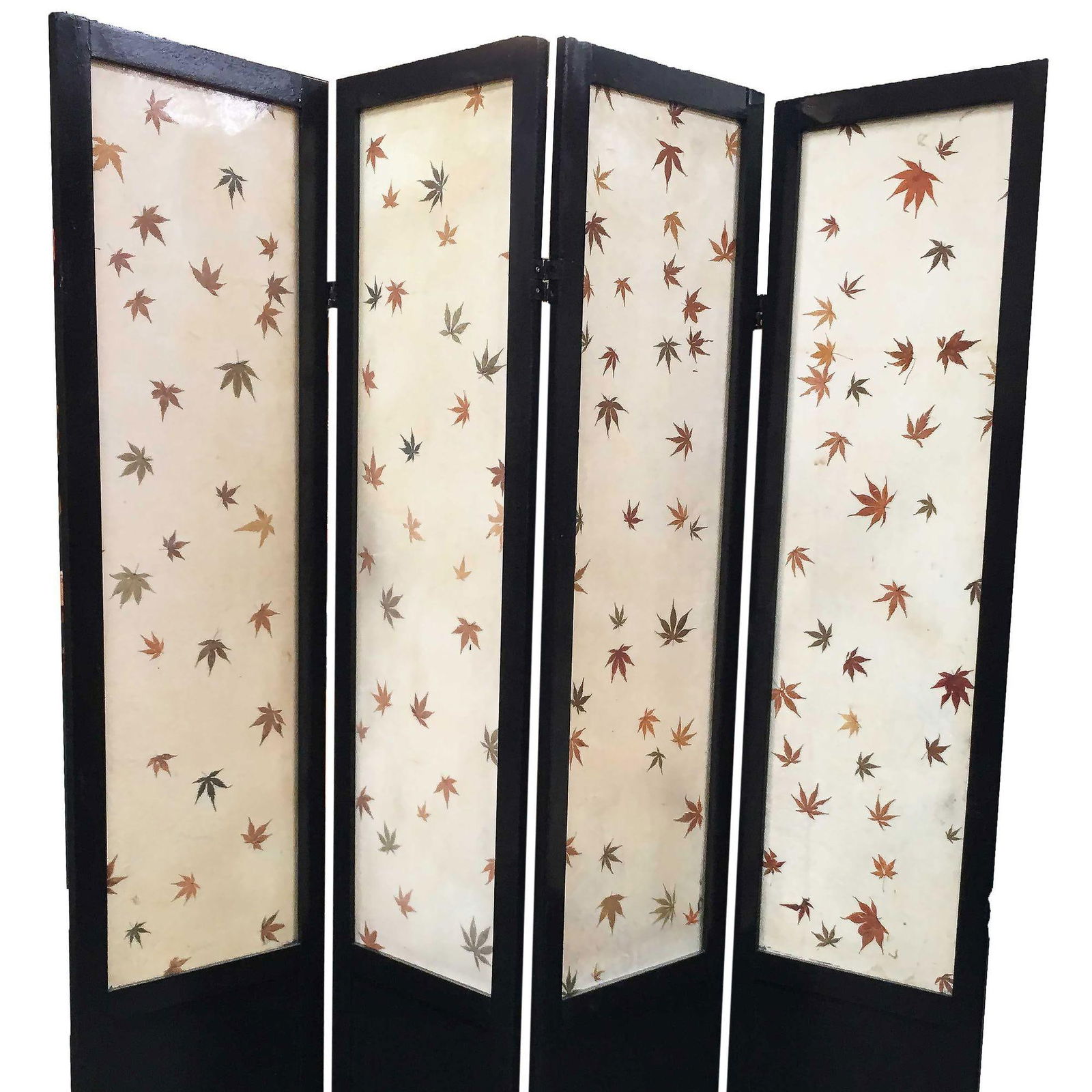 Black Lacquer Folding Screen w/ Fiberglass Maple Leaf Inserts - 2