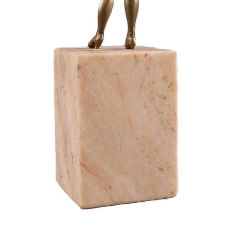Brass Art Deco Flapper Girl Sculpture on Peach Marble Obelisk - 5