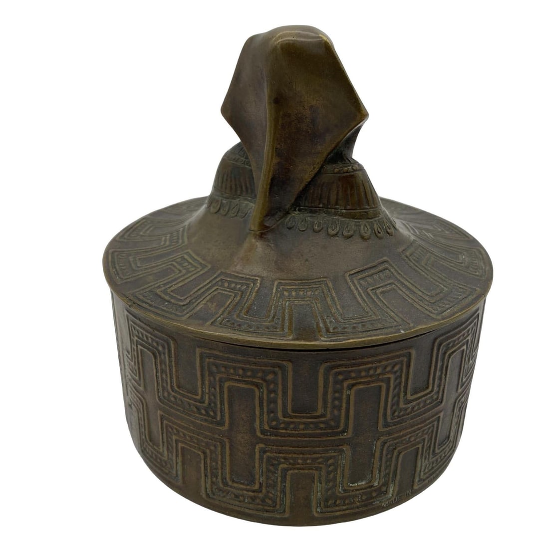 Egyptian Revival Bronze Round Pharaoh Case W/ Carved Bone Face, Circa 1920 - 3
