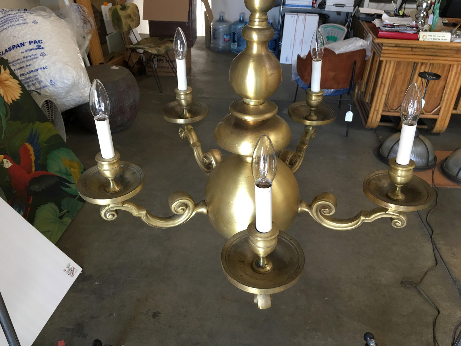 English Georgian Style Solid Brass 5-Arm Chandelier - 3