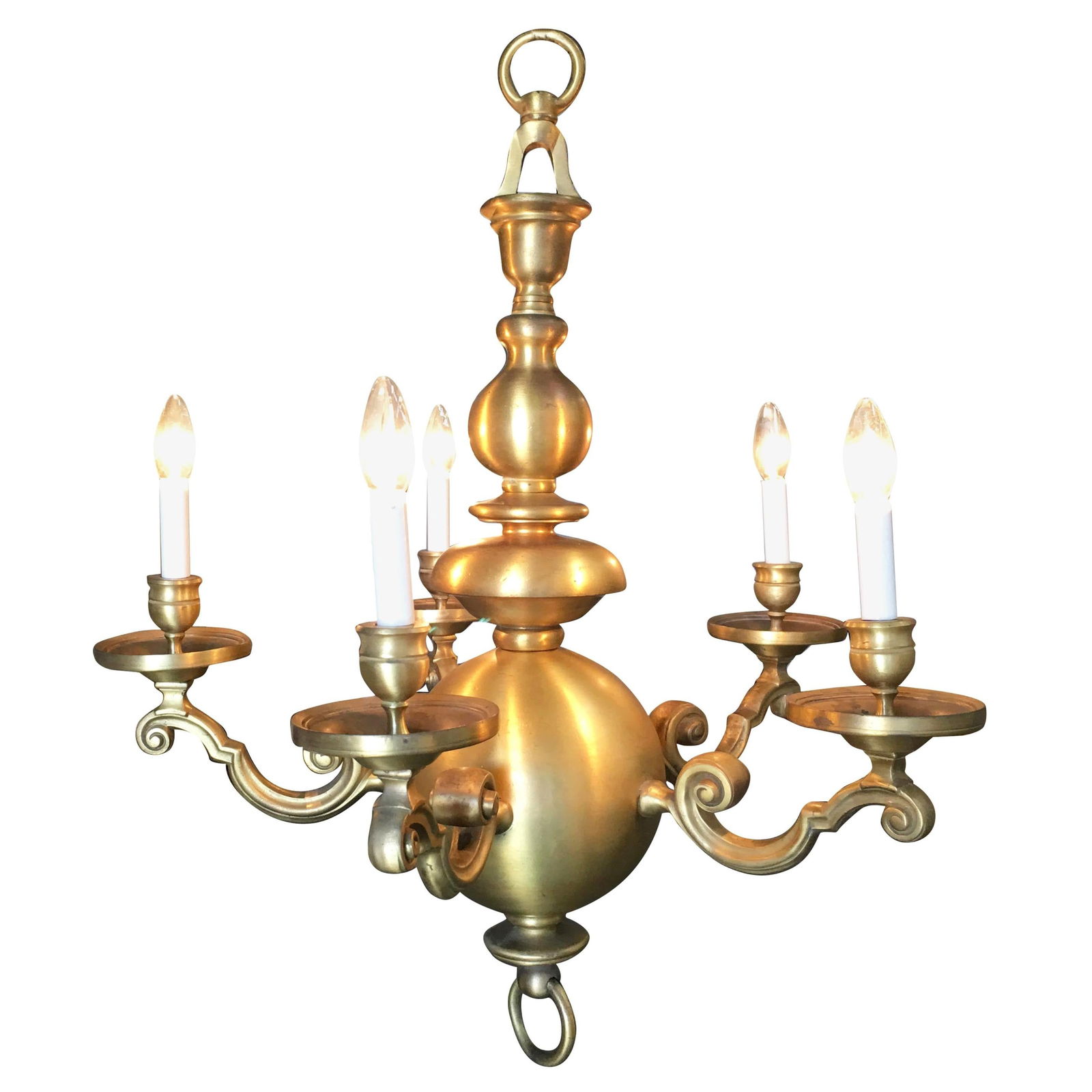 English Georgian Style Solid Brass 5-Arm Chandelier - 7