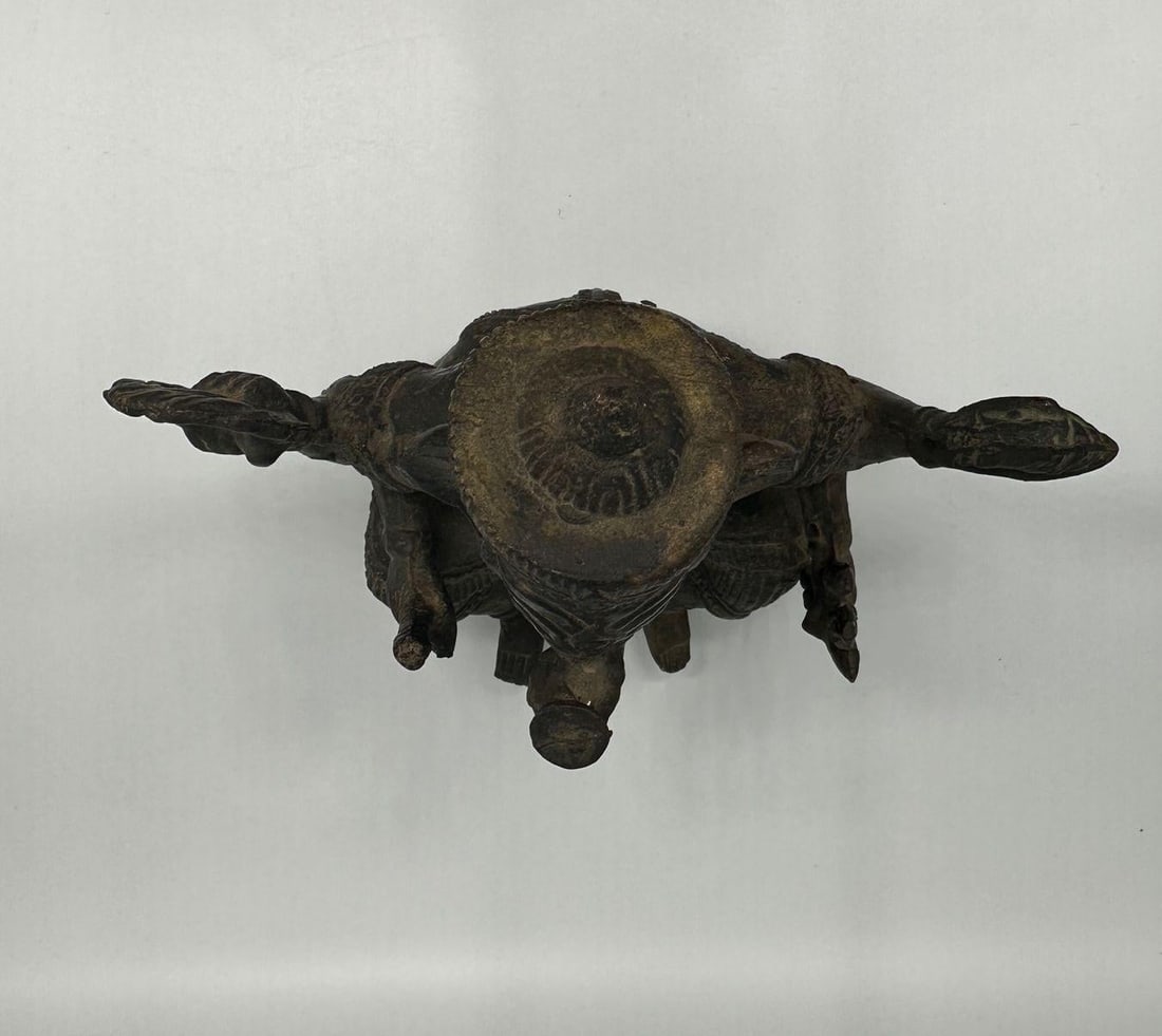 Antique Bronze Ganesha Seated Meditation Four Hands Hindu Ganapati Sculpture - 14