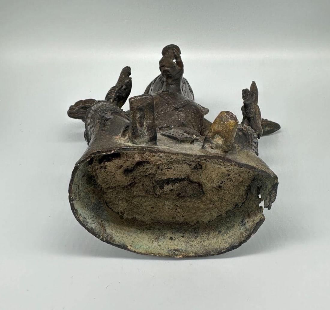 Antique Bronze Ganesha Seated Meditation Four Hands Hindu Ganapati Sculpture - 5