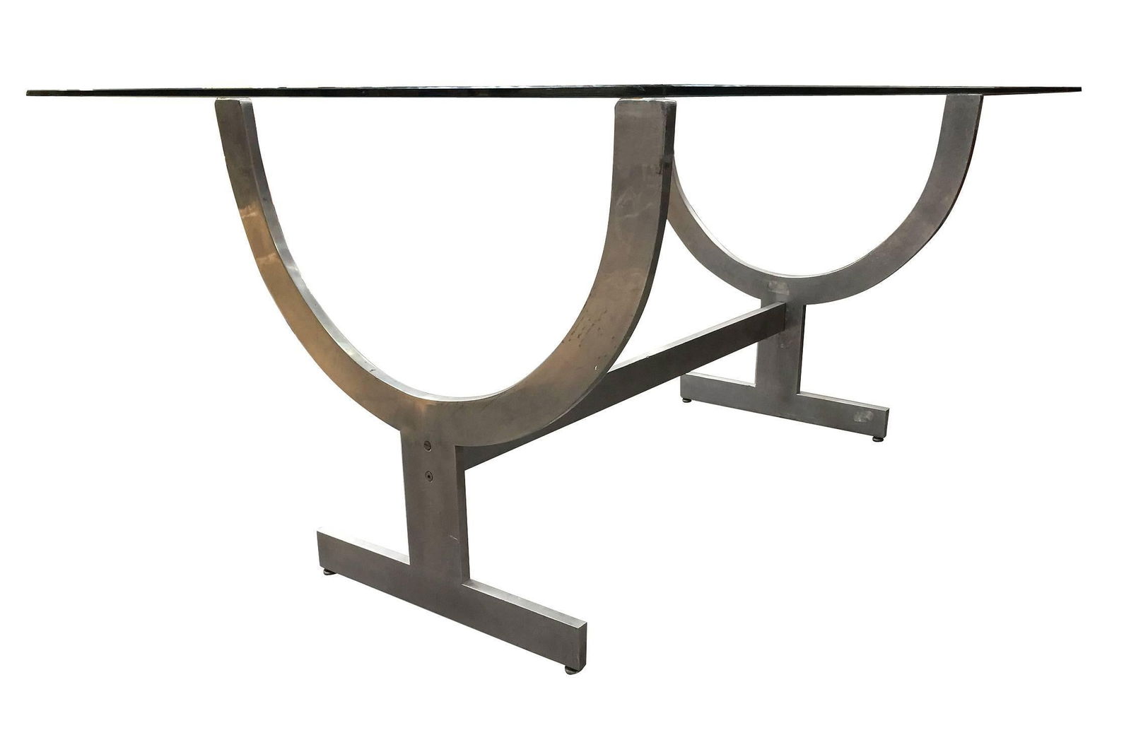 Machined Aluminum Dining Table with Glass Top - 17