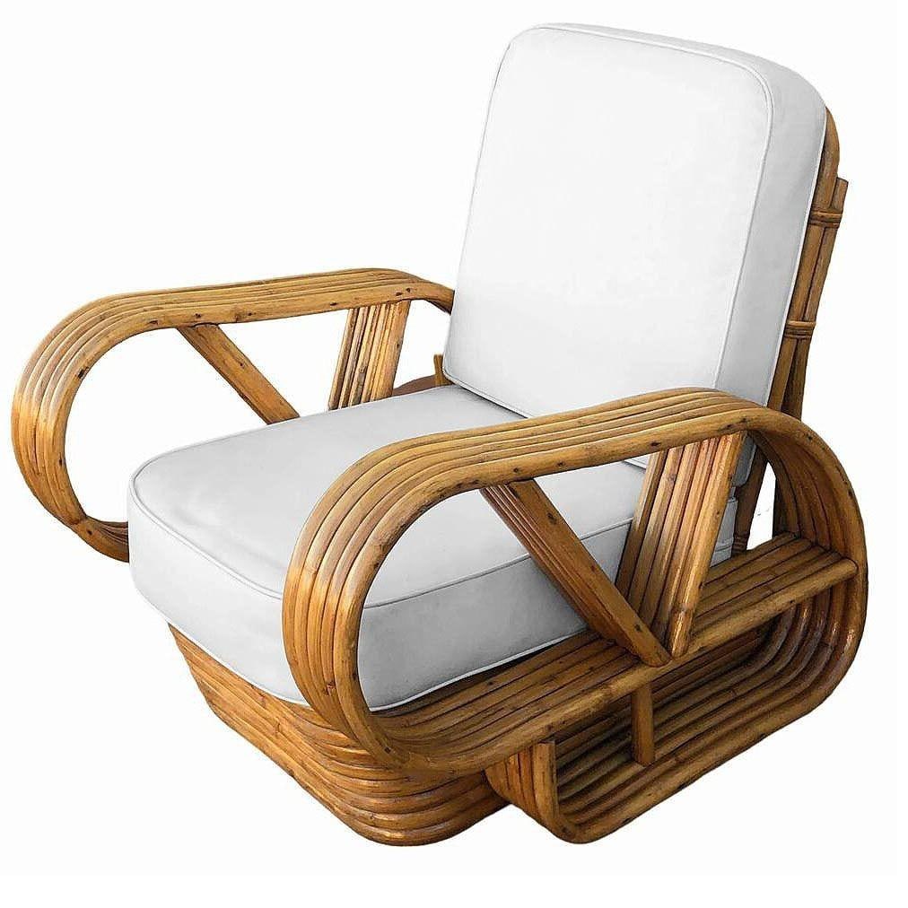 Restored Rattan Five-Strand "Victory Speed" Arm Loungechair w/ Ottoman, Set of 3 - 11