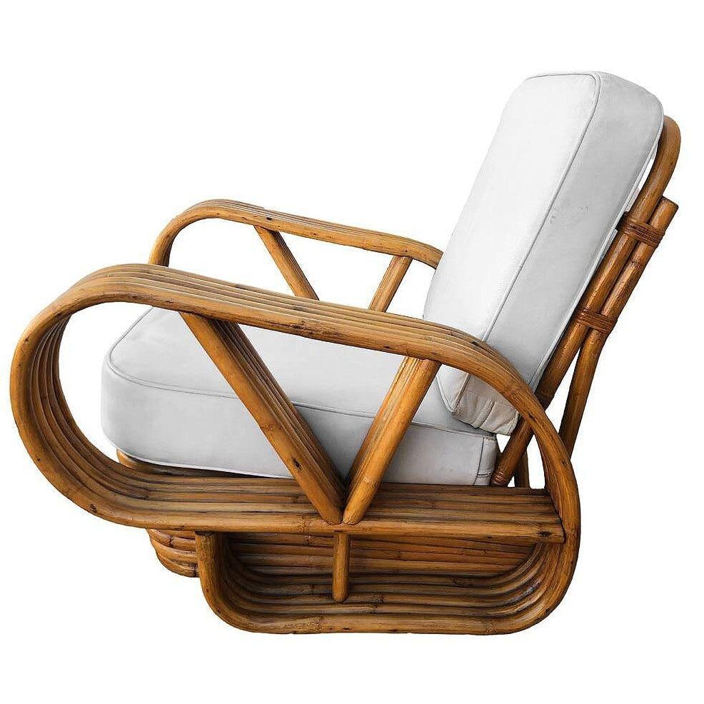 Restored Rattan Five-Strand "Victory Speed" Arm Loungechair w/ Ottoman, Set of 3 - 12