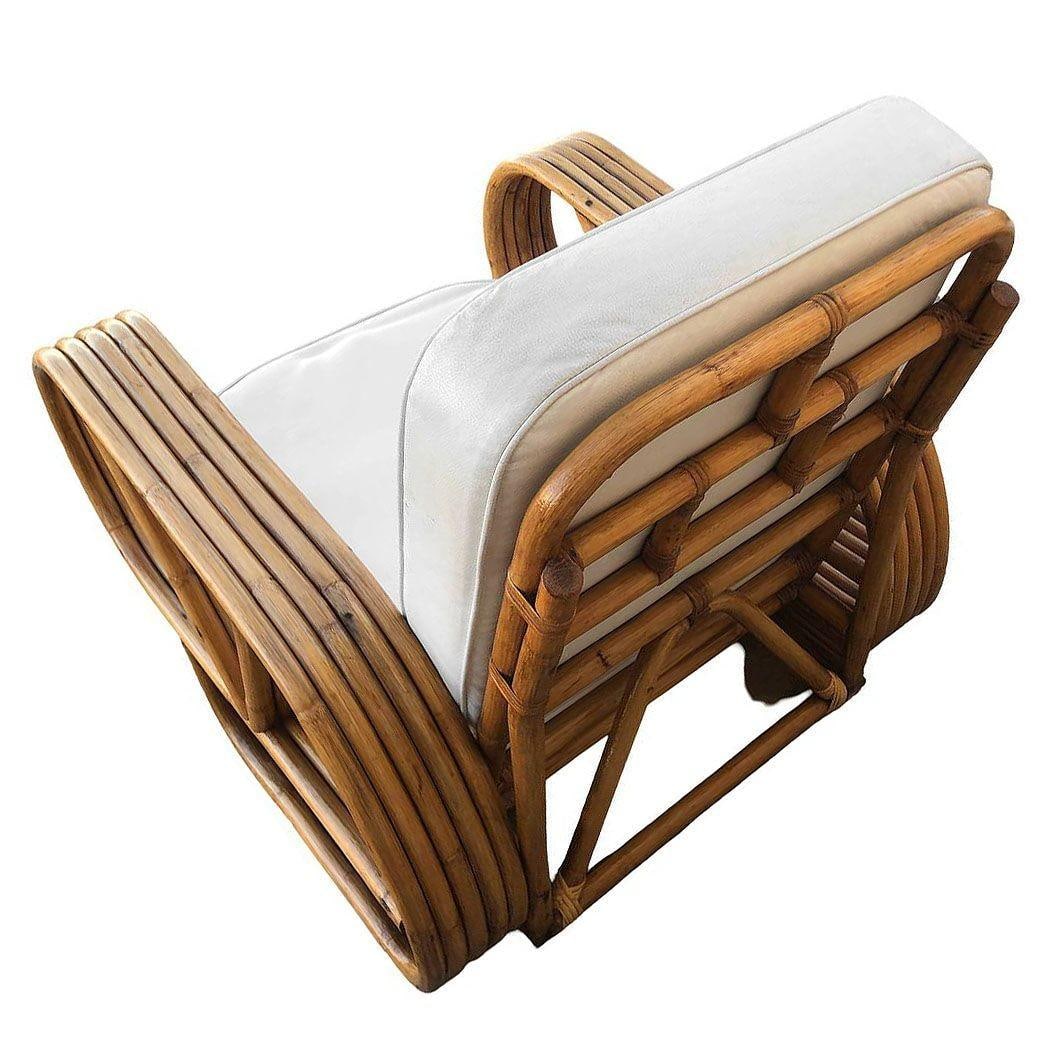 Restored Rattan Five-Strand "Victory Speed" Arm Loungechair w/ Ottoman, Set of 3 - 14