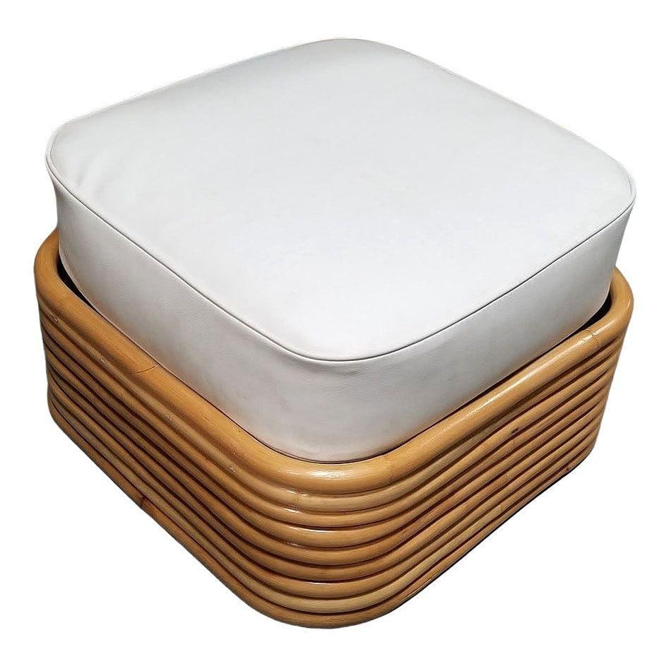 Restored Rattan Five-Strand "Victory Speed" Arm Loungechair w/ Ottoman, Set of 3 - 15