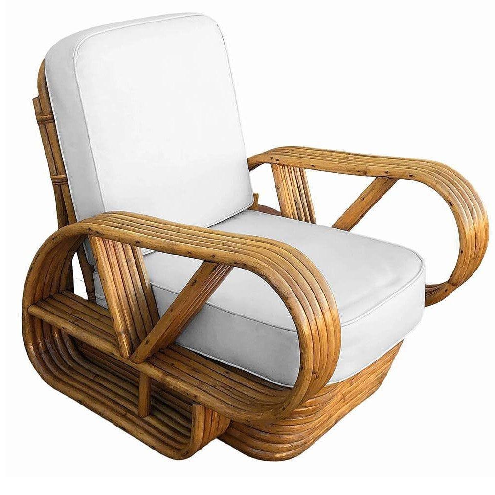 Restored Rattan Five-Strand "Victory Speed" Arm Loungechair w/ Ottoman, Set of 3 - 19