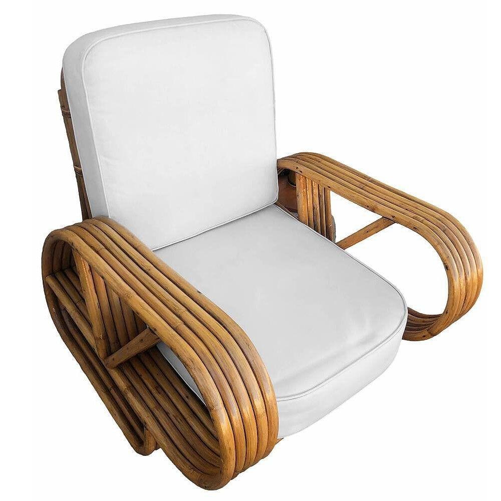Restored Rattan Five-Strand "Victory Speed" Arm Loungechair w/ Ottoman, Set of 3 - 3